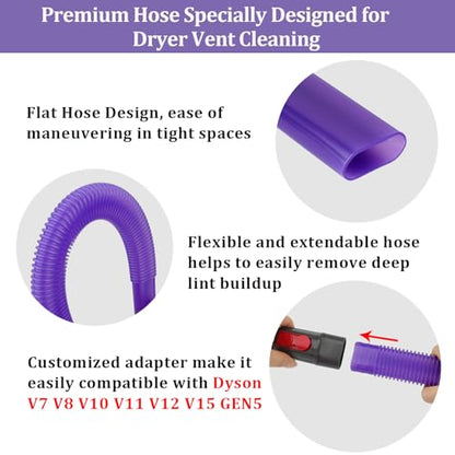 Dryer Vent Lint Vacuum Atttachments Kit and Crevice Tool for Dyson Gen 5 V15 V12 V11 V10 V8 V7 Detect Outsize Slim Absolute Cyclone Vacuum Cleaner Nozzle Flexible Dryer Lint Remove Hose Cleaner Kit - style: Dryer Hose Kit Purple