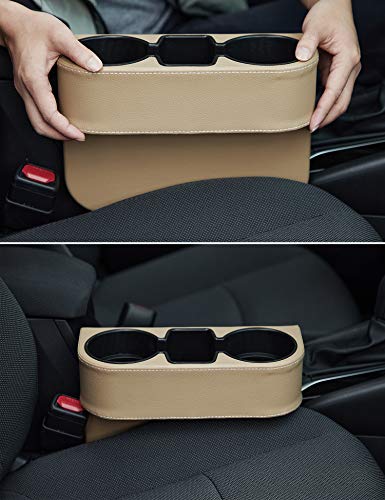 IOKONE Coin Side Pocket Console Side Pocket Leather Cover Car Cup Holder Auto Front Seat Organizer Cell Mobile Phone Holder (Beige) - color: Beige