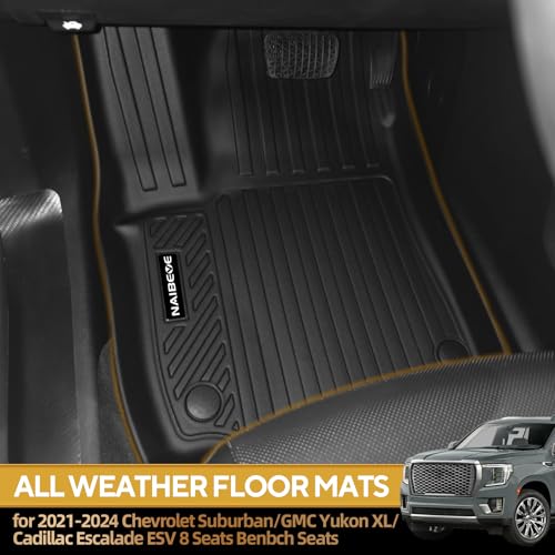 Naibeve Floor Mats for 2021-2025 2026 Chevrolet Suburban/GMC Yukon XL 8 Seats Bench Seats - All Weather for Suburban/Yukon XL Floor Mats & Trunk Mat & 2/3rd Row Backrest Mats - size: 17)suburban 8 Seats|2021-2026