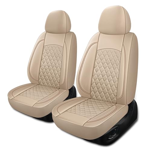 HChengkikz Leather Seat Covers, Breathable and Waterproof Napa Leather Car Seat Cover, Universal Interior for Cars, Sedans, SUVs, Vans, Trucks (Front Seat, Beige) - color: N3 Beige, size: Front Seat