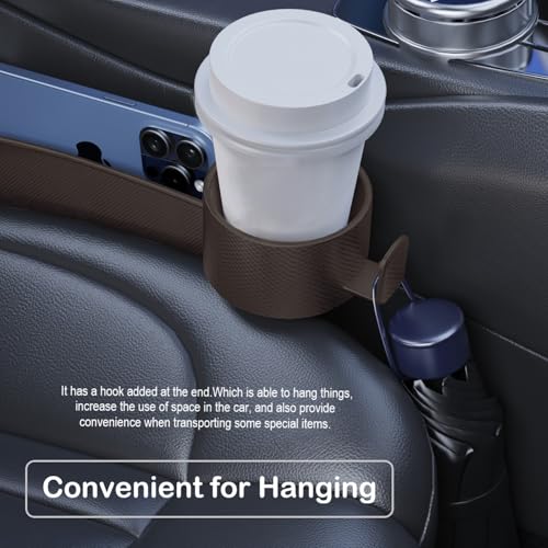 Car Seat Gap Plug with Storage Slot, Auto Gap Filler Organizer with Cup Holder, Universal Carseat Side Gap Filler Strip 2 Pack Between Front Seats & Console, Anti-Drop Pad with Seatbelt Holes, Brown - color: Brown, Cup Holder & Hook