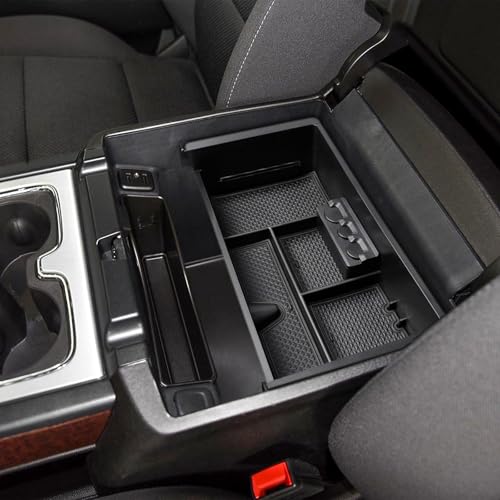 EDBETOS Center Console Organizer Tray Compatible with GMC Sierra 1500 Accessories/Silverado 1500 2014-2018 / Silverado 2500/3500 HD 15-19 /Suburban/Tahoe/Yukon 15-20 Armrest Storage Box (Black Trim) - color: Black