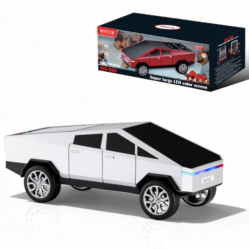 Futuristic Truck Bluetooth Replica Speaker with LED Display Screen – Portable Future-Style Audio with TWS Link, FM Radio, LED Lighting and Built-in Mic, For Every Technology and Truck Lover (Silver) - color: Silver