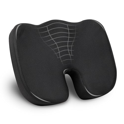 Mind Reader Memory Foam Seat Cushion with Air-Cloud Technology, Sciatica, Coccyx & Hip Pain Relief, Office, Memory Foam, Black - color: Classic Black, size: 18"L x 13.5"W x 2.75"H