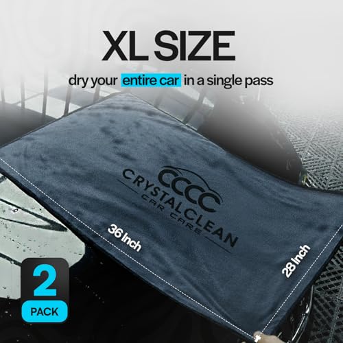 Crystal Clean Single-Sided Pack of 2 XL (28x36) Car Drying Towel – Korean Microfiber Towel with Double Twisted Loop, Professional Drying Towel for Car Detailing - Quick Dry, Paint Safe & Swirl-Free - color: 2 Pack Dark Grey