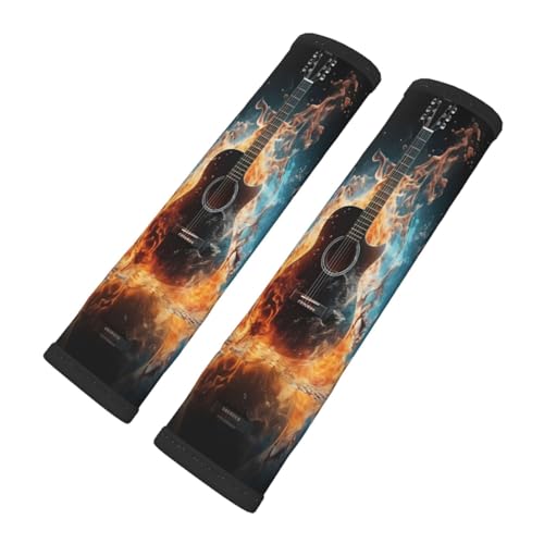 Seat Belt Cover Pad Fire Water Music Guitar Soft Safety Car Automotive Seat Belt Pads Cushion Shoulder Strap Covers for Cars or Bags, 2 Pcs - color: Fire Water Music Guitar
