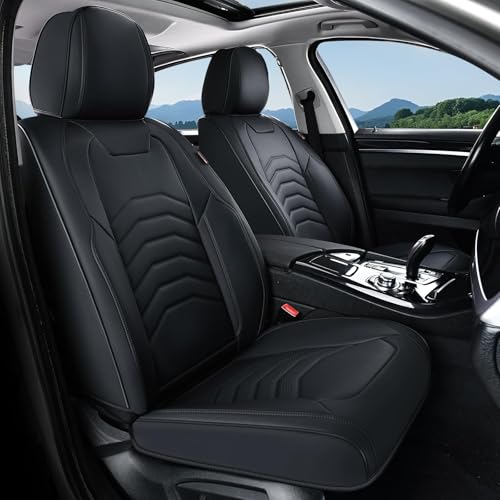 Coverado Car Seat Covers Front Seats, 2-Pack Black Seat Covers for Cars, Waterproof Leather Car Seat Covers for Cars, Car Seat Protector Car Seat Cushion Universal Fit for Most Cars Trucks SUV - color: Black(Line), size: Front