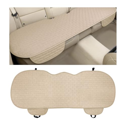 KVAEY Linen Back Car Seat Cover, Anti-Slip Long Bottom Rear Seat Cover Protector with Storage Pockets, Breathable Linen Rear Bench Seat Protector Cushion Pad for Most Vehicles (Beige, Back) - color: Beige, size: Back
