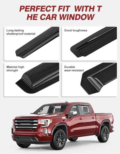 Outside-Mount Window Rain Guards Fit for Chevrolet (Chevy) Silverado&GMC Sierra 1500 2500HD 3500HD Crew Cab 2019-2026, Extra Durable Window Visors Deflector Dark Smoke Vent Shades Car 4-pcs - size: 19-26 Silverado/Sierra 1500 2500HD 3500HD Crew Cab