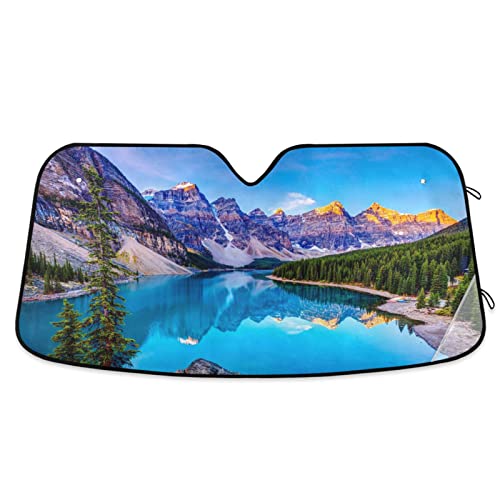 Blue Water and Mountains Windshield Sun Shade - Foldable Car Front Window Sunshades for Most Sedans SUV Truck, Blocks UV Rays and Keeps Your Vehicle Cool - color: Blue Water and Mountains, size: 57 x 31.5 in
