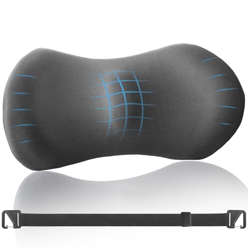 Lumbar Pillow with Adjustable Strap, Memory Foam Lumbar Support Pillow for Office Chair and Car Seat, Back Pillow for Lower Back, Back Support Pillow for Sitting, Driving, Traveling - color: Grey