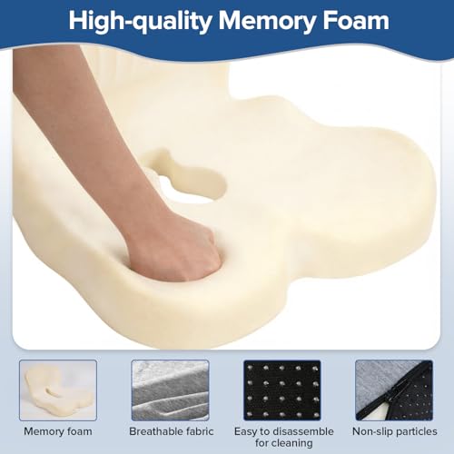 Urban Deco Memory Foam Seat Cushion, Office Chair Seat Cushion with L-Shaped Design, Ergonomic Back and Seat Pad Cushion for Car, Driving, Office, Grey - color: Grey