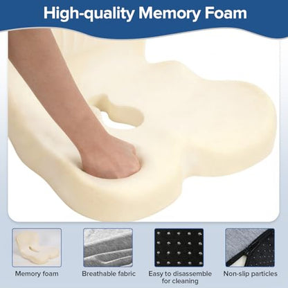 Urban Deco Memory Foam Seat Cushion, Office Chair Seat Cushion with L-Shaped Design, Ergonomic Back and Seat Pad Cushion for Car, Driving, Office, Grey - color: Grey