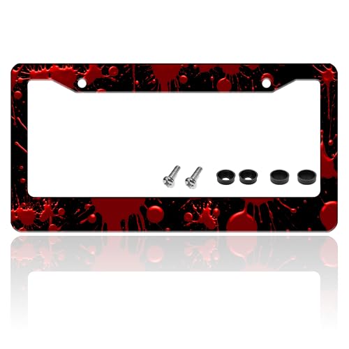 Red Blood Drop License Plate Frame Blood Spatter License Plate Holder for Front or Rear Car Tags Reusable Stainless Steel Funny Car Decoration with Screws 6.3 X 12.2 Inch - color: Red Blood Drop