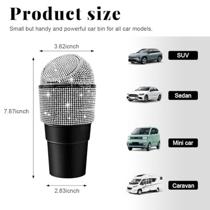 Yourkar Bling Car Trash Can with Lid, Sparkling Crystal Auto Garbage Can with Leak-Proof Lid, Multipurpose Waterproof Trash Bin for Automotive Home Office Kitchen Bedroom (White) - color: White