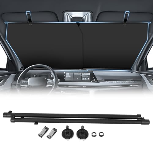 Retractable Windshield Sun Shade Automatic Sunshade for car with 99% UV Heat Protection, 420D Fabric Keep Cool & Protect Interior, Universal Adjustable Fit for Cars Trucks SUVs (Not for High Curve) - color: Original