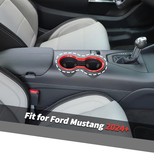 Jimen Fit for Ford Mustang 2024-2025, Center Console Front Cup Holder Cover Trim (Red) - color: Red