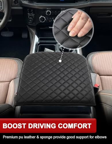 KBH Center Console Armrest Cover for 2023 2024 2025 2026 Ford F250 F350 F450 F550 Super Duty, Vinyl Leather Trim, Arm Rest Lid Cushion Protector, Anti-Scratch, Black (Fits Bucket Seat Console Only) - color: Black