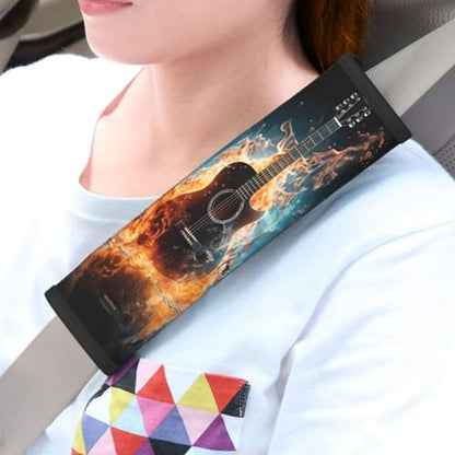 Seat Belt Cover Pad Fire Water Music Guitar Soft Safety Car Automotive Seat Belt Pads Cushion Shoulder Strap Covers for Cars or Bags, 2 Pcs - color: Fire Water Music Guitar