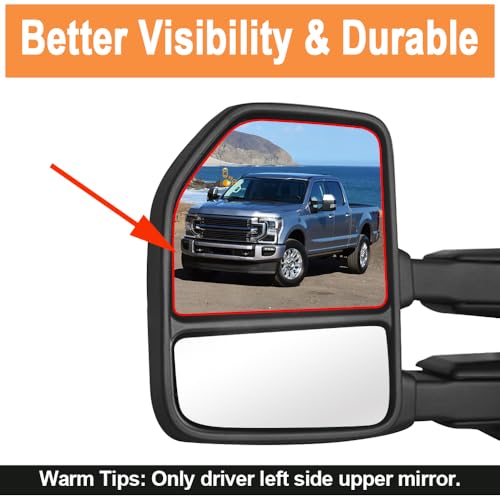 Senzeal Driver Side Heated Mirror Glass with Blind Spot Detection BLIS for Ford F150 2015-2020 Ford F250 F350 F450 F550 2017-2022 Upper Tow Mirror (Left Side) - size: Driver Upper Side with Blind Spot (Left)