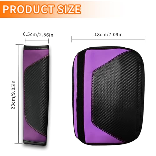 2PCS Car Seat Belt Cover, Carbon Fiber Safety Seatbelt Shoulder Strap Covers, Breathable Leather Soft Harness Pad for Car Interior Accessories (Black/Purple) - color: Black/Purple