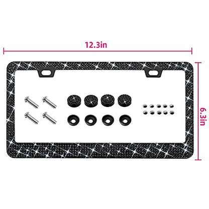 Bling Rhinestone License Plate Frame for Women，Diamond Sparkly Frames| Stainless Steel Frames & Over 1200 pcs Finest 14 Facets Black Glass Crystals Premium Diamond+GiftBox(Black) - color: BLACK