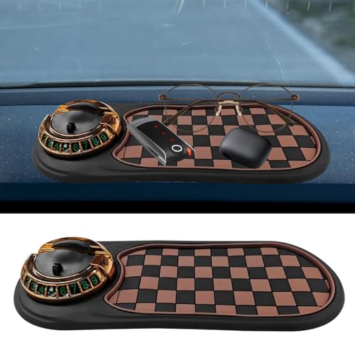 Multifunction Car Anti-Slip Mat, Universal Rotatable Auto Dashboard Phone Holder Accessory with Temporary Parking Number, Car Anti Slip Organizer Pad for Phones, Keys, Sunglasses(BrownGold) - color: BrownGold