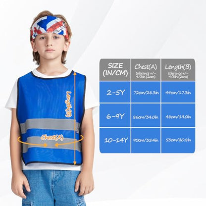A-SAFETY kids High Vis Reflective construction Safety vest - color: Blue, size: 10-14Year