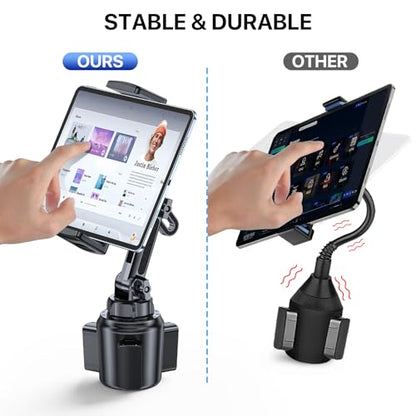 Miracase [2025 Latest Upgraded Cup Holder Tablet Mount for Car, [High-Rise Clamp Arm] Adjustable Long Neck Car Tablet Holder Compatible with iPad, Pro, Air, Mini & All 6.1-12.9" Tabs - style: Tablet Mount