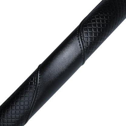 Haokay Heavy Duty Pure Cowhide Steering Wheel Cover, Genuine Leather Steering Cover with 15 Inches Universal Fit - color: BLACK-6