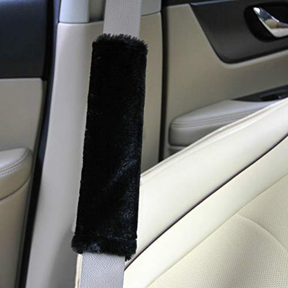 Amooca 2-Pack Soft Furry Universal Seatbelt Cover – Shoulder Pad for Car Truck SUV Airplane Bus – Relieves Neck & Shoulder Pressure – Fits Backpack, Camera Bag, Laptop Bag Straps (10.5 Inch, Black) - color: Black, size: 10.5in 2pack