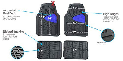 FH Group Premium Liners Tall Channel Trimmable All Weather Rubber Full Set Car Floor Mats (Blue) w. Trimmable All-Season Cargo Liner (Black) - Universal Fit for Cars Trucks and SUVs - color: Blue, style: With Cargo Mats