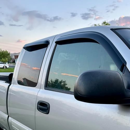 94044 Sunproof Waterproof Side Rain Guards, 4pcs Protective Replacements Wind Deflector Set, Window Visors fit for 1999-2006 Chevy Silverado & GMC Sierra 1500/2500/3500/2500HD Extended Cab - size: 99-06 Double/Extend Cab（Half Rear Door)