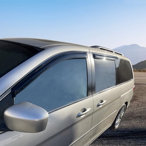 Window Visors Compatible with 2005-2010 Honda Odyssey, Full Set Smoked JDM Stick On by IKON MOTORSPORTS, 2006 - color: Mugen Style Smoke/Tinted
