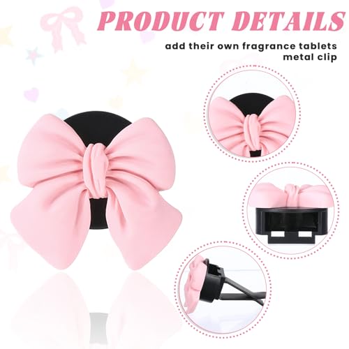 Tyqour 6pcs Pink Bow Car Vent Clips Air Freshener Vent Clip Cute Air Conditioning Outlet Clip Car Interior Decor Charm Accessories(3.2 cm, 3.4 cm)