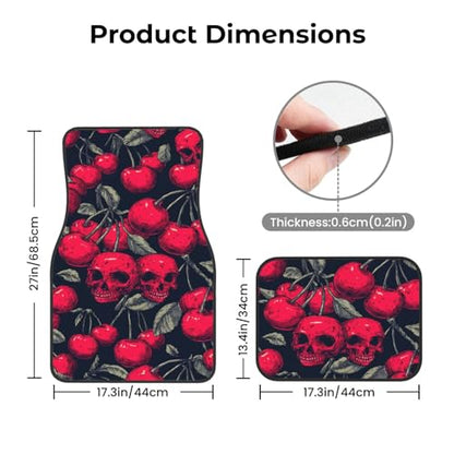 Red Cherries with Skull Faces On Black Car Floor Mats,4 Piece, Car Rug Durable Anti-Slip Waterproof Trim to Fit Liner Universal Fit Auto,Sedan,SUV,Truck