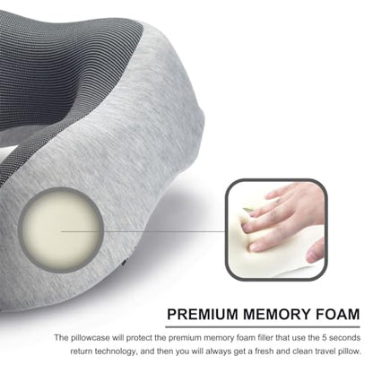 napfun Neck Pillow for Travel with Travel Pouch, Sleep Mask & Earplugs, Memory Foam Airplane Pillow for Headrest Sleep with Eyeshades, Plane Essentials with Eye Blindfold, Light Gray Kit - color: Light Gray Kit