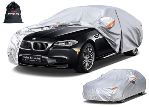 Kayme 6 Layers Sedan Car Cover Custom Fit for BMW 5-Series，M5 528i 530 530i 535i 540i (1988-2026), Waterproof All Weather for Automobiles,Rain Sun UV Protection.Silver - size: Custom Fit BMW 5-Series