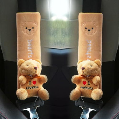 ZOSTLAND 2Pcs Car Seat Belt Pad Cover,Soft Auto Safety Strap Shoulder Pads,Plush Yellowish-Brown Cartoon Bear Doll Seatbelt Cover,Cute Harness Pad,Compatible with All Cars and Backpack(2Pcs Bear) - color: 2Pcs Bear
