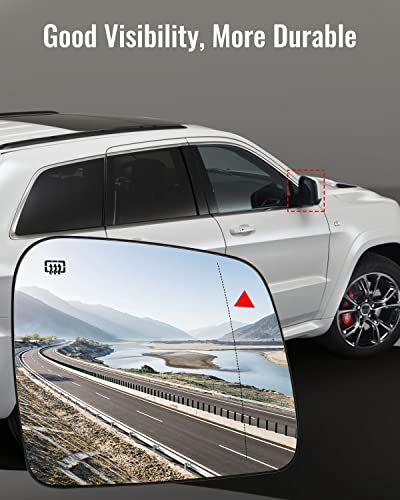Passenger Side Mirror Glass Heated with Blind Spot Detection & Power Heated Fits for Jeep Grand Cherokee Dodge Durango 2011-2021, Right Rearview Mirror Lens with Holder - size: Passenger Side