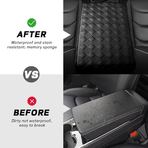 Car Armrest Cushion, 12.2"×8.3" Leather Auto Memory Foam Center Console Pad with Storage Pocket, Waterproof & Anti-Scratch Elbow Pillow Armrest Seat Box Protector, Universal Fit (Black) - color: Black