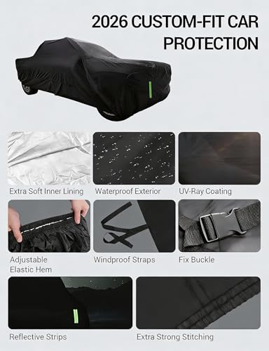 Proadsy Car Cover for Rivian R1T 2026 2025 2024 2023 2022 Windproof All Weather Waterproof Sun Rain UV Dust Snow Protection Outdoor Custom-fit All Weather Car Covers - size: Rivian R1T