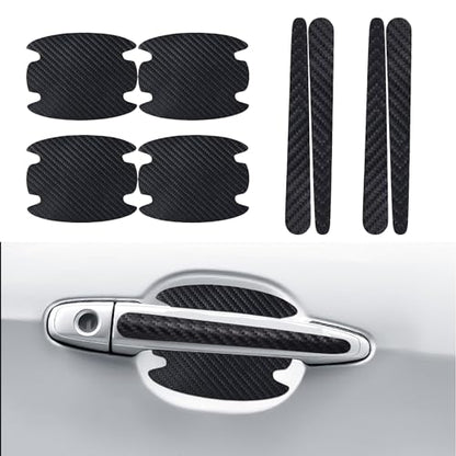 8PCS Carbon Fiber Anti Scratch Stickers - Universal Car Door Handle Paint Guard Cover, Door Handle Cup Protective Film for Most Vehicles - color: Black