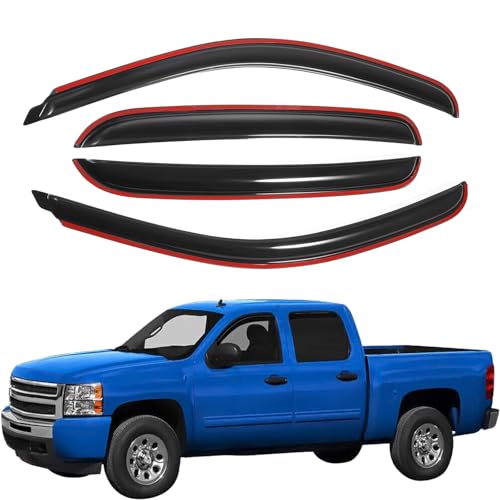 in-Channel Window Deflectors Rain Guards 2007-2013 Chevy Silverado & GMC Sierra 1500/2500HD/3500HD Crew Cab, 4 Piece Set, Smoke Tint, OEM Style, No Exterior Tape Needed (Front & Rear) - size: For Silverado/Sierra Crew Cab 07-13 In Channel