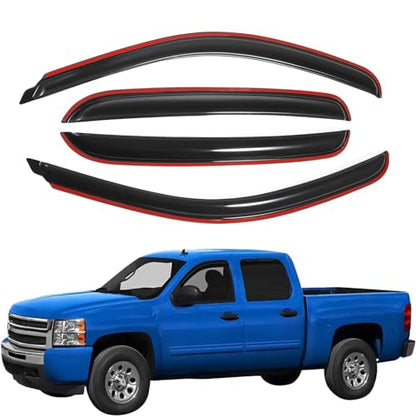in-Channel Window Deflectors Rain Guards 2007-2013 Chevy Silverado & GMC Sierra 1500/2500HD/3500HD Crew Cab, 4 Piece Set, Smoke Tint, OEM Style, No Exterior Tape Needed (Front & Rear) - size: For Silverado/Sierra Crew Cab 07-13 In Channel