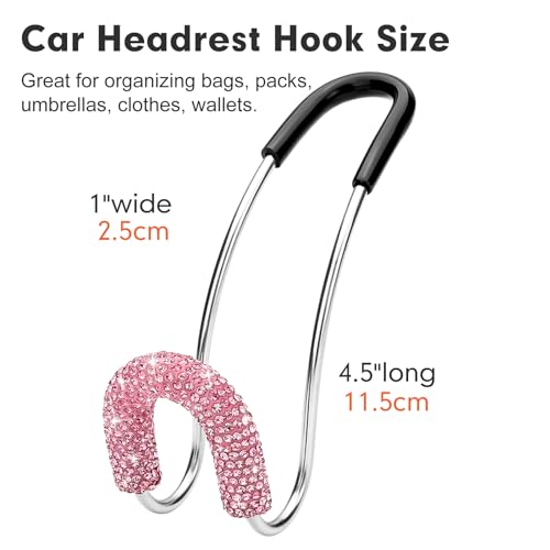 Soleebee 2 Pack Bling Car Headrest Hooks Crystal Rhinestones Universal Car Seat Hook Auto Hook Durable Car Back Seat Hangers Storage Organizer (Pink) - color: Pink