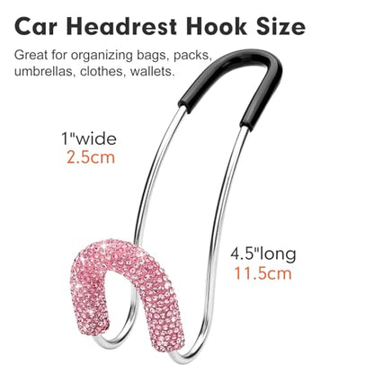 Soleebee 2 Pack Bling Car Headrest Hooks Crystal Rhinestones Universal Car Seat Hook Auto Hook Durable Car Back Seat Hangers Storage Organizer (Pink) - color: Pink