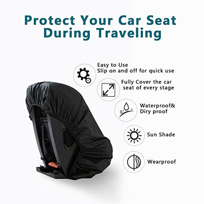 Car Seat Cover for Air Travel, Car Seat Travel Bag for Gate Check, Sun Shade, Waterproof, Dustproof & Abrasionproof, Covers and Blocks Out Heat & Sun| Baby Travel Accessories (Black) - color: Black