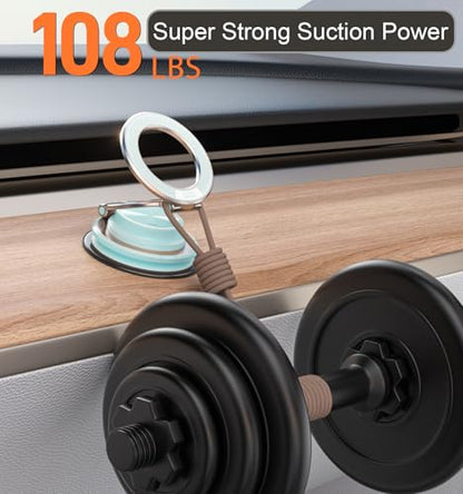2026 Next-Gen Suction Cup Phone Mount Cute 360° Zinc Alloy 109 LBS Phone Stand Vacuum Magnetic Car Holder for MagSafe Strongest Accessories for iPhone 16 15 14... Android - color: Blue