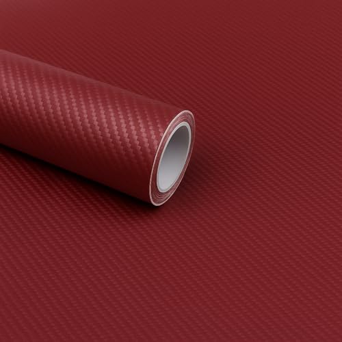 RockRose 3D Matte Burgundy Red Carbon Fiber Vinyl Wrap – Self-Adhesive, Anti-Wrinkle & Air Release | DIY Automotive Film for Cars, Bikes, and More (3FT x 5FT) - color: Burgundy Red, size: 3FT x 5FT